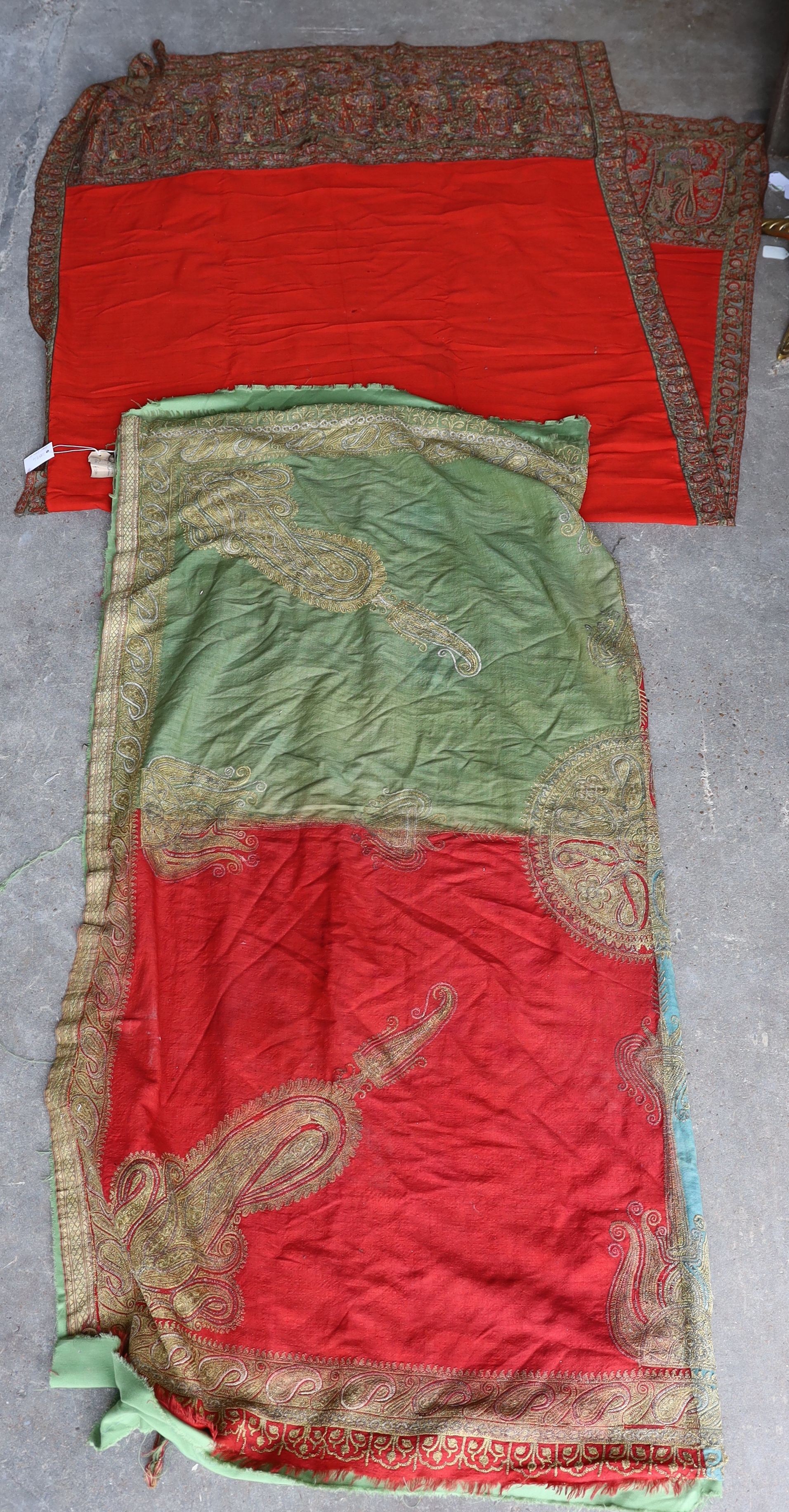 A silkwork shawl (a.f.) 270 x 140cm and an Indian embroidered cloth, 185 x180cm
